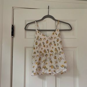 White and Yellow Floral Tank Top, Hollister, Size Small